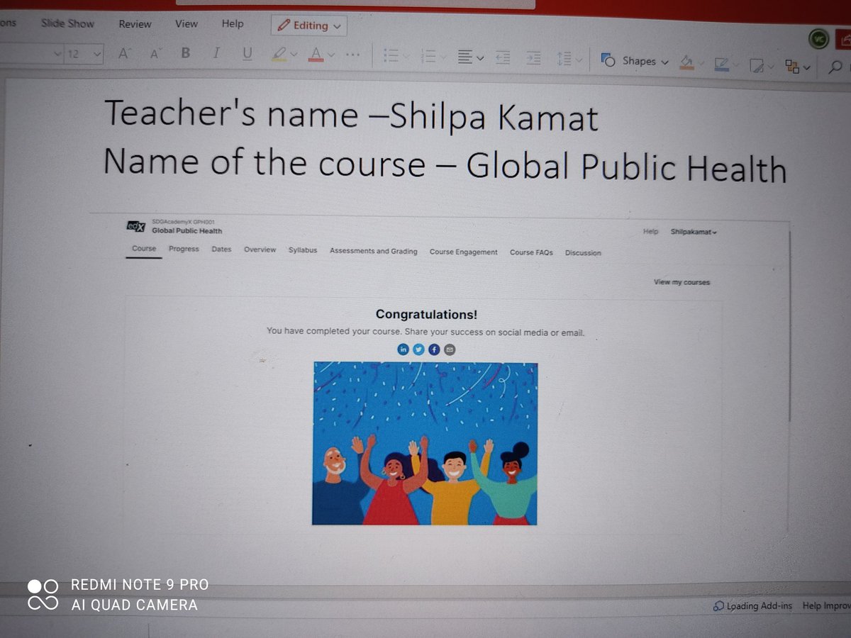 I have completed the course on Global Public Health from edX, SDGAcademyX Have you? Go to  edx.org/school/sdgacad… to complete yours
<a href="/ashex16/">Asha Alexander UN Accredited #ClimateChange Leader</a>
 <a href="/SDGsInSchools/">Global Schools Program</a> 
<a href="/GEMSGLS/">GLS</a>

<a href="/PRATIMA32100874/">PRATIMA VERMA</a>

<a href="/SANDHYAPRASANT2/">Sandhya Prasanth UN AccreditedClimateChangeTeacher</a>