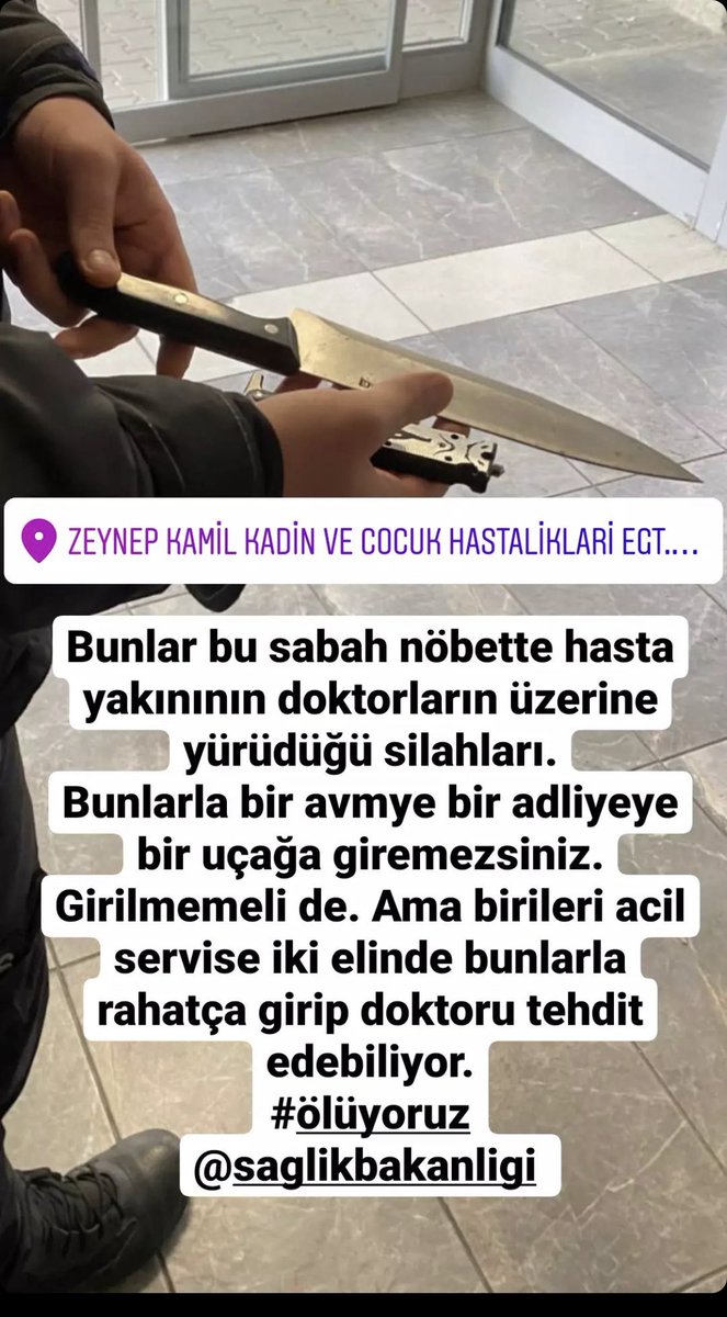 symgkdg's tweet photo. Gördüğünüz kurban bıçağının bugün ki durağı Zeynep Kamil Hastanesi. Hani şu geçtiğiniz günlerde gündemde olan samuray kılıcının bir başka türlüsü. Yine birilerinin canı istedi diye birini öldürmek amacıyla orada tabi ki. https://t.co/WHnl6L7gZR