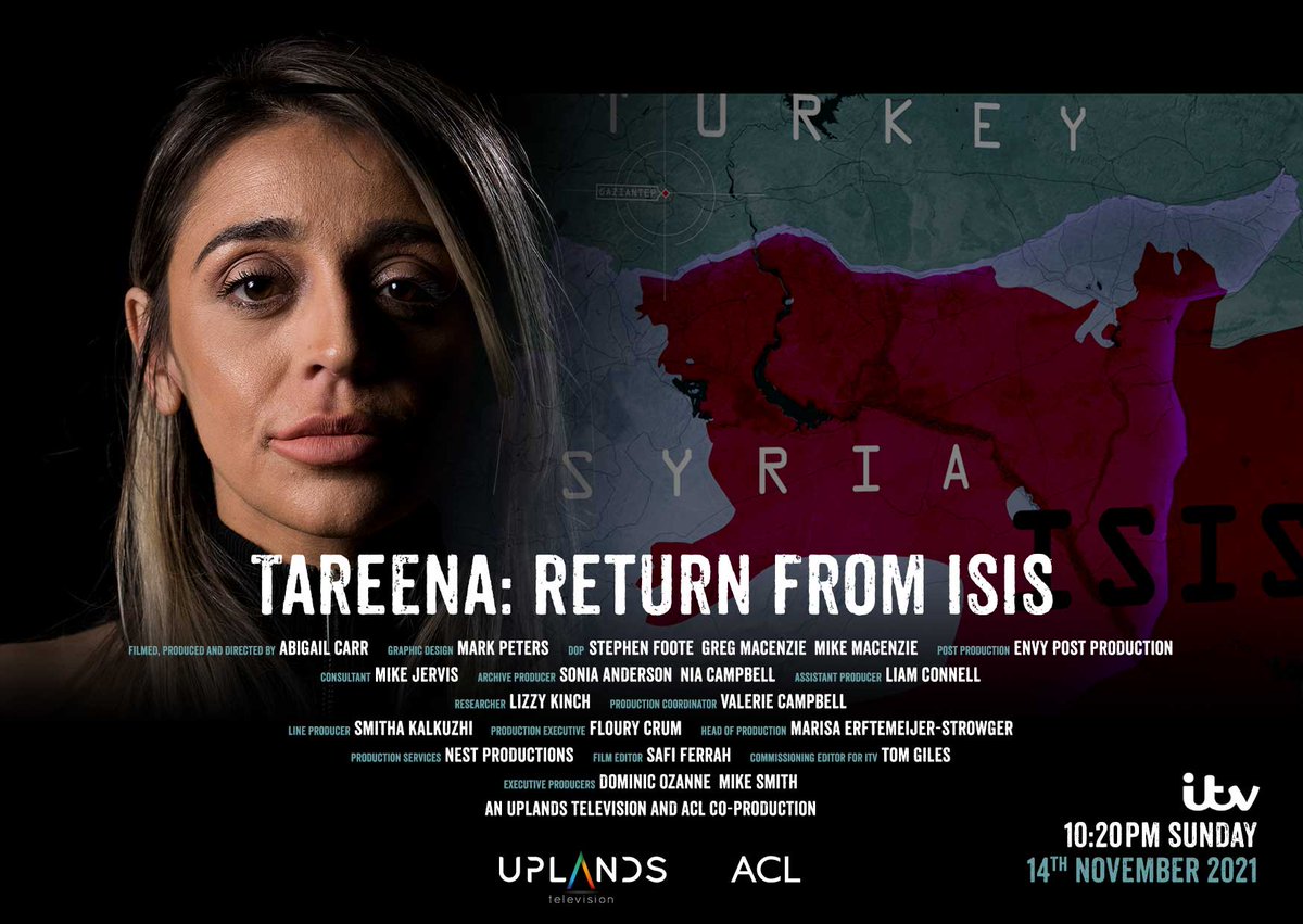 Tonight on ITV the exclusive and extraordinary account of Tareena Shakil, the first British citizen to return from ISIS and be convicted, now also the first to tell their story. Made over 3 years. Produced with ACL.