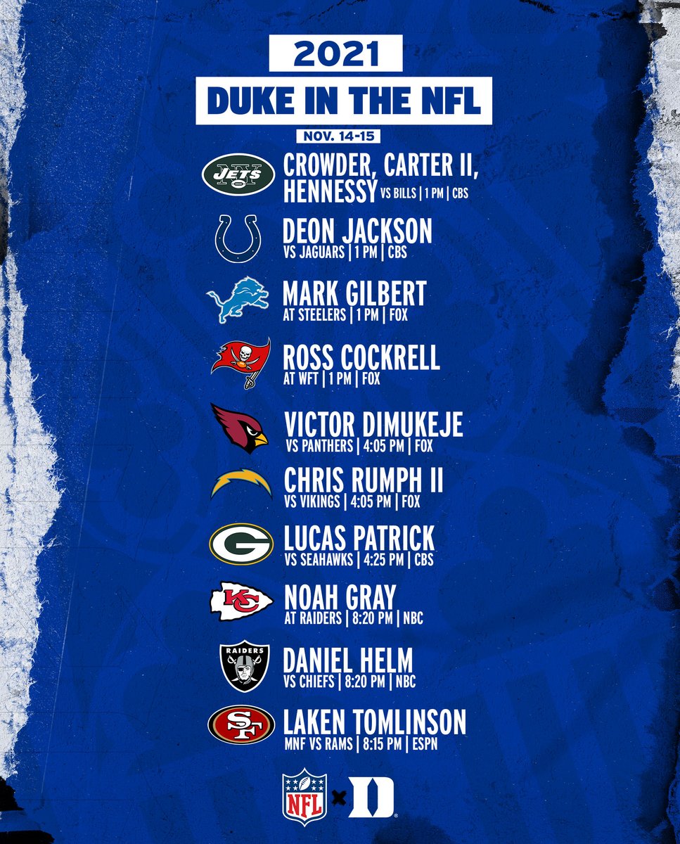 DukeFOOTBALL's tweet photo. We have a packed week 🔟 #DukeInTheNFL slate! 😈 https://t.co/HYVrVsgzMB