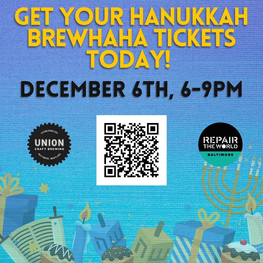 Latkes, music, service, oh my! Join us at Union Craft Brewing for a Hanukkah BrewHaHa on 12/6! We’ll eat, dance, and serve our community in celebration of the last night of Hanukkah 🕎

Get your 🎟️early bird tickets 🎟️ at 2 for $18 today at ow.ly/8aQt50GMCKe