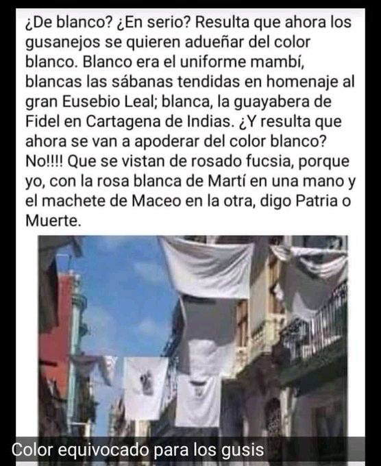 ESanchezcub's tweet photo. 🌵🇨🇺
Me vestiré de Blanco. Por Cándido #Fabré:

Me voy a vestir de blanco
Porque pacífico soy,
Tu sabes cuál es mi bando
Tu sabes con quién estoy.

De blanco viste el doctor,
De blanco las enfermeras,
No cambiaré de color,
Y menos porque tú quieras.

continúa👇👇
#Cuba #CubaVive https://t.co/sJqs4OwC9v