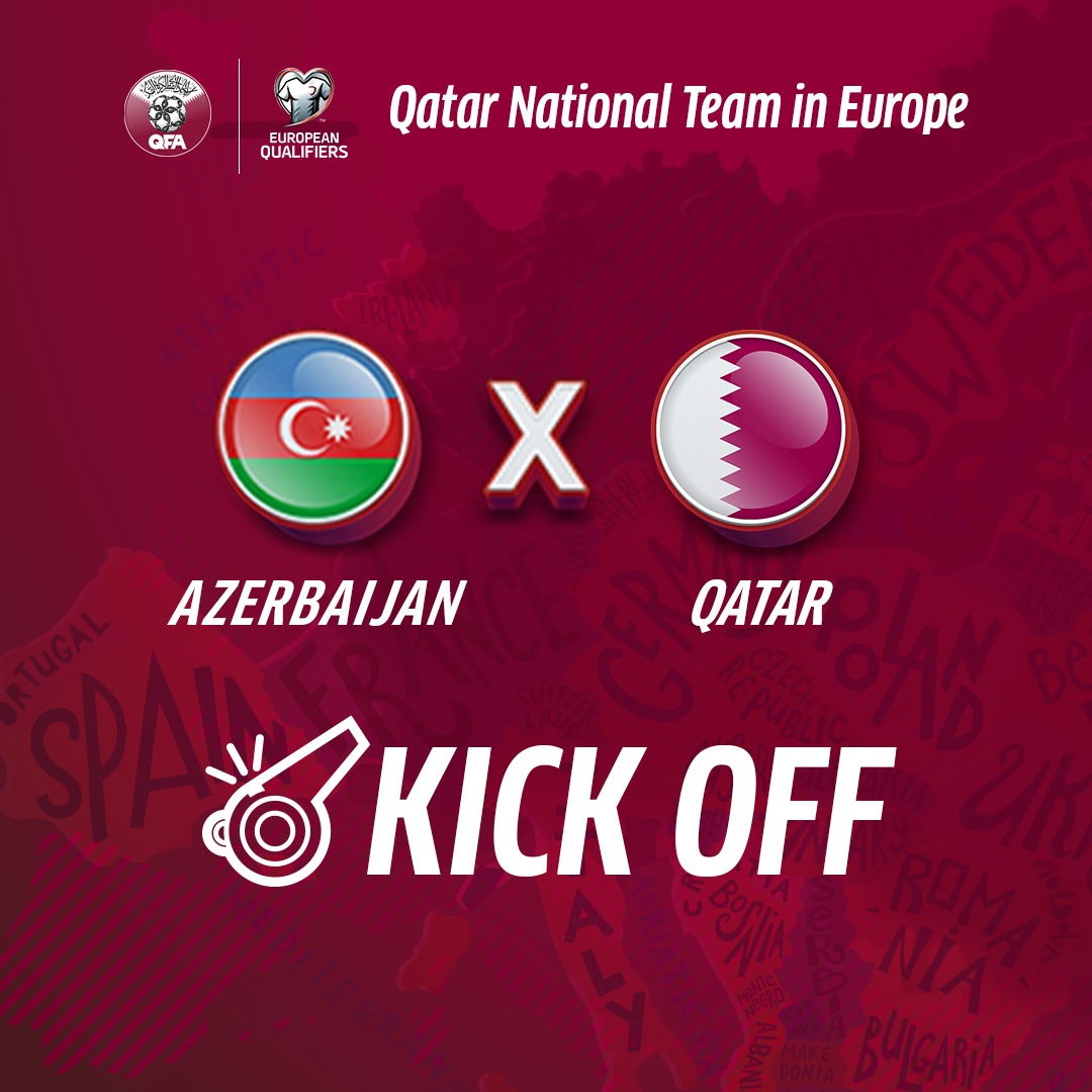QFA_EN's tweet photo. โฑ Kick-off!
Our #EuropeanQualifiers game with Azerbaijan ๐ฆ๐ฟ gets underway!
Good luck to Al Annabi!
#QatarInEurope https://t.co/VLLDKvOHxG