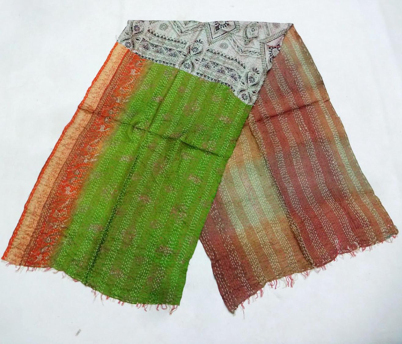 Silk Kantha Scarf Neck Wrap Stole Dupatta Stitched Embroidered Scarf Veil Boho  KJ76