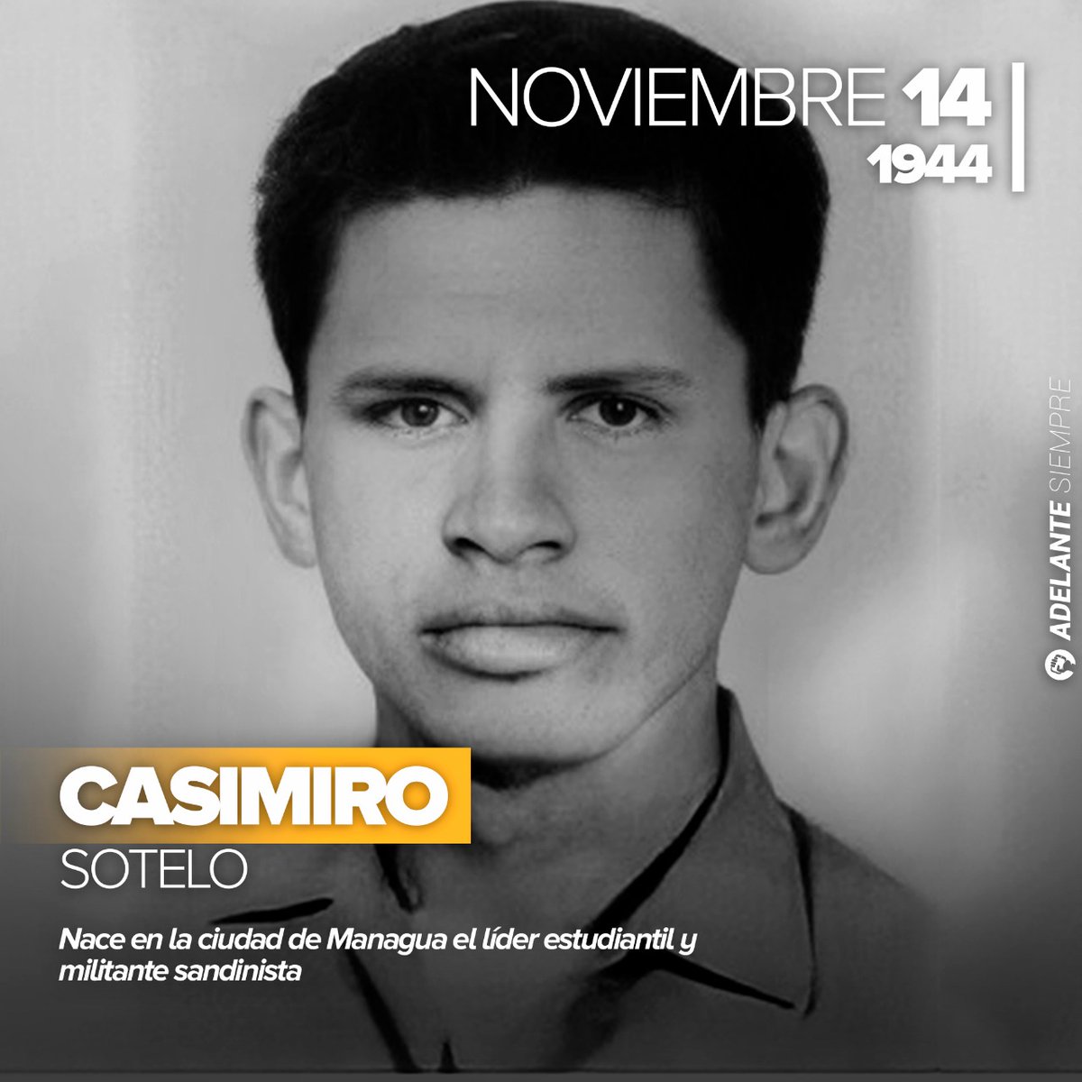 PrensaPopulr's tweet photo. #Efeméride| Se conmemoran 77 años del natalicio del compañero Casimiro Sotelo, el símbolo de la juventud rebelde que no claudicó ante Somoza. Su legado histórico, sigue siendo un ejemplo de lucha para nuestra juventud. ✊🔴⚫

#UnidosEnVictorias 
#14Noviembre https://t.co/4qJsNzW3Iy