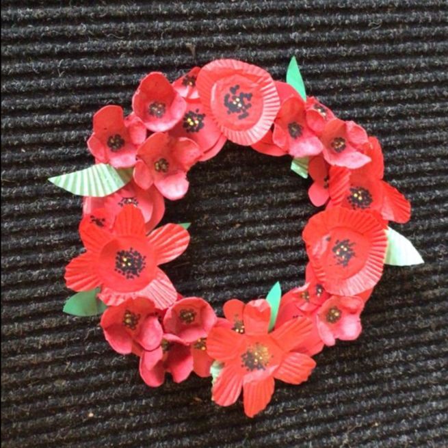 A beautiful poppy wreath, made by Poppy, for Remembrance Sunday