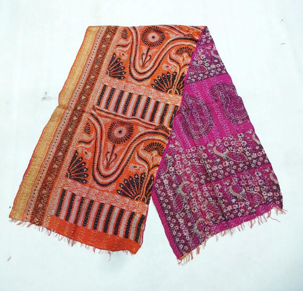 Silk Kantha Scarf Neck Wrap Stole veil Hand Quilted Women Bandanas headband  KJ94