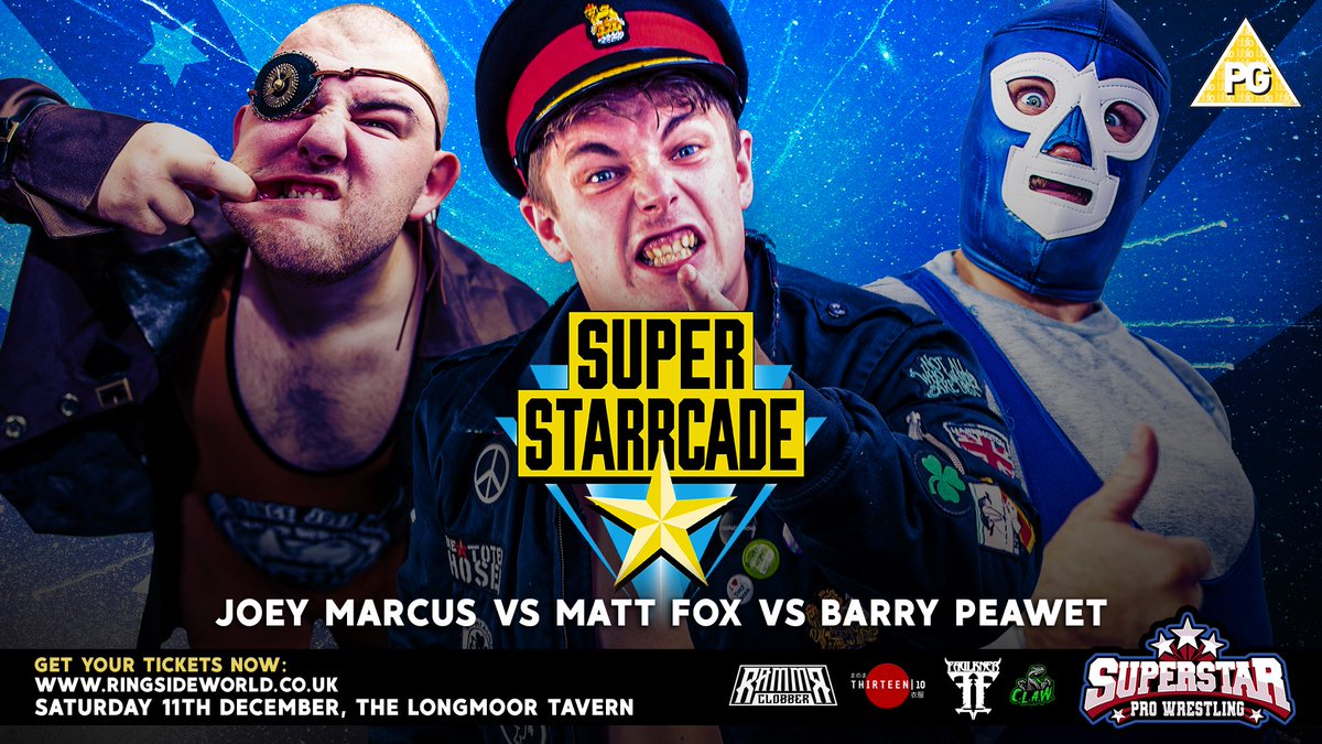 At #SuperStarrcade we have a massive triple threat for you!

The Natiral Born Scallywag @Joey_The_Pirate takes on Fantastic <a href="/FoxyMattFox/">fka Matt Fox</a> against Preston's First Luchador #BarryPeawet

⭐️GET YOUR TICKETS HERE⭐️
ringsideworld.co.uk/fb232485423546…