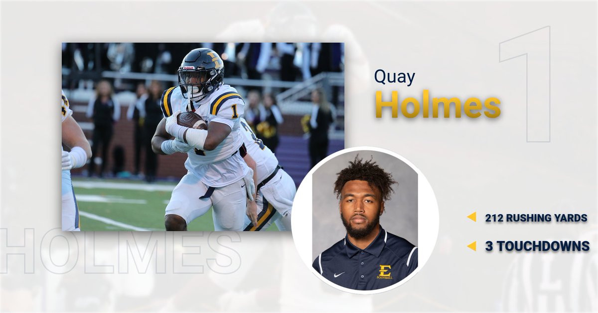 ETSUFootball's tweet photo. These two are on another LEVEL! @Saylors1k and @_HO11YWOOD_ are the first ETSU duo to each rush for 200 yards in a single game and first FCS duo since 2015 to do so!

#ETSUTough https://t.co/rf1Spo1g3N