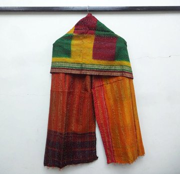 Silk Kantha Scarf Vintage Neck Wrap Stole Dupatta Hand Quilted Women Bandanas  KK21