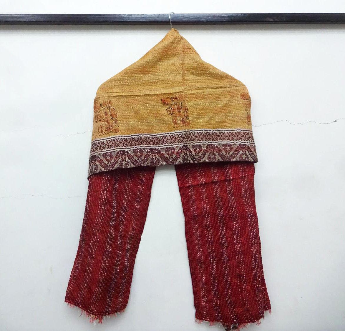 Silk Kantha Scarf Neck Wrap Stole veil Hand Quilted Women Shawl Stitched  KK16