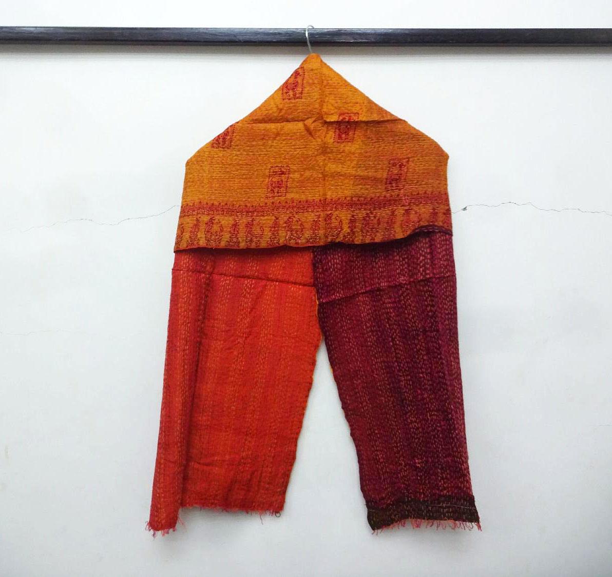silk scarf kantha work stole bohemian Indian handmade stole vintage scarves KK31