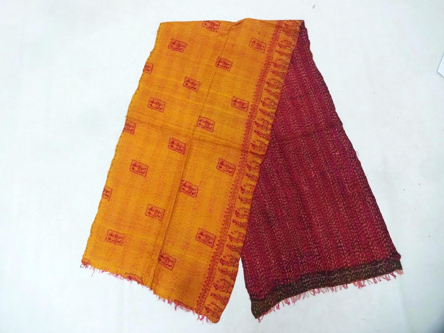 silk scarf kantha work stole bohemian Indian handmade stole vintage scarves KK31