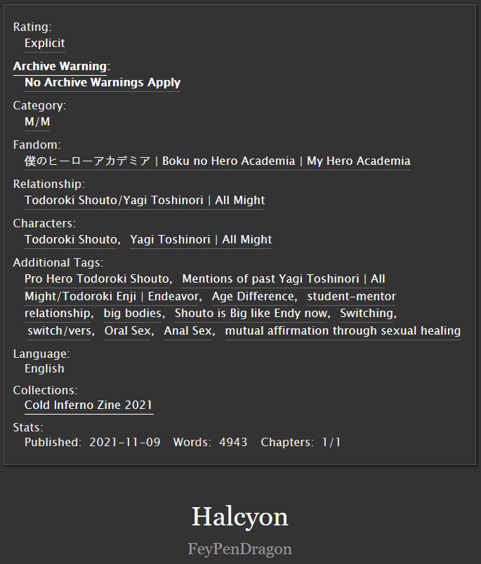 FeyPenDragon's tweet photo. What's flaming hot and super cool? That's right: Todoroki Shouto. What's big, bold and in need of a hug? Yep: All Might. Throw them together and you get this fic I wrote for @ColdInfernoZine, which I'm thrilled to share with you now.

Big bodies, big love: https://t.co/w2Z4RdtNjK https://t.co/hW4I9m8xy6