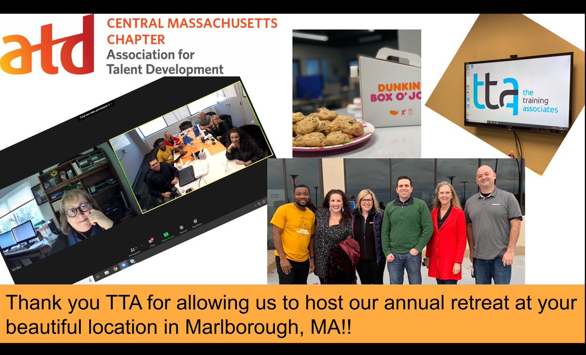 ATDCentralMass's tweet photo. Thank you @TTATraining for hosting our retreat at your gorgeous facility. #CMATD has lots planned for 2022. Stay tuned! Thank you board: @RyanRosiello, @MarleneSaucier1, @wendibraun, @myKwakuYeboah, @DebraLDexter, @AnnBaus and Joe Carlino. https://t.co/ddKy4YMmVc