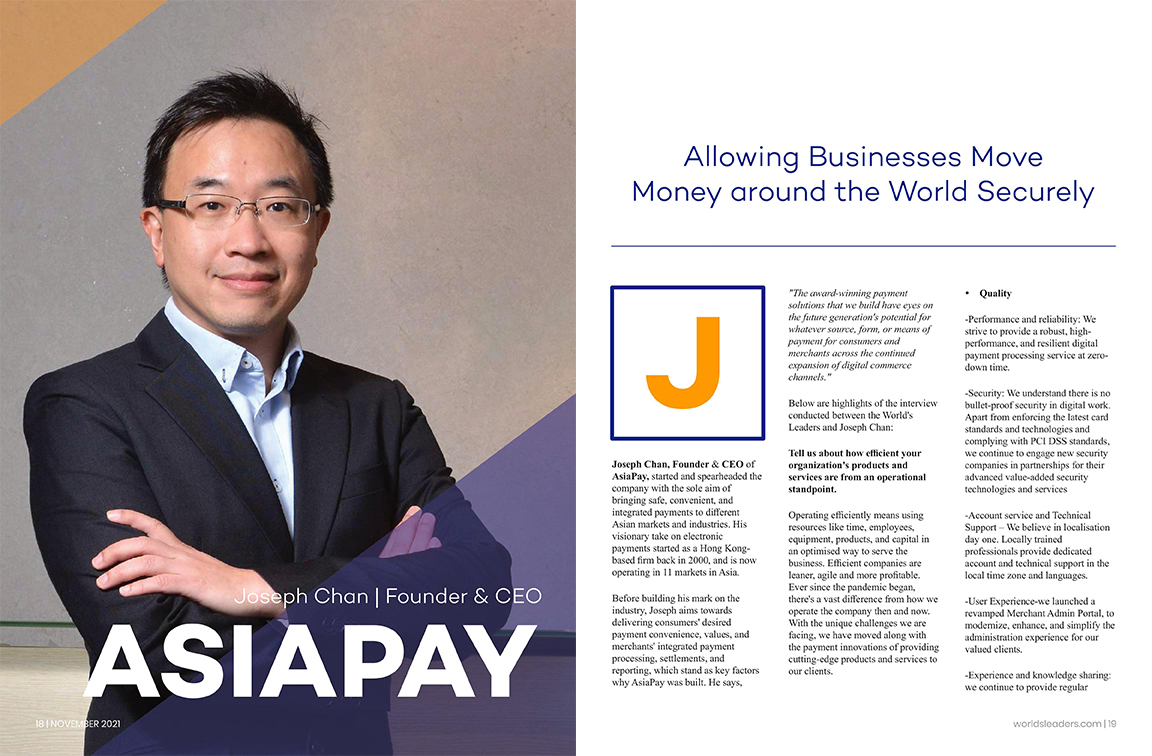 worlds_leaders's tweet image. Joseph Chan, Founder &amp;amp; CEO of AsiaPay, featured in our latest edition, &quot;World&apos;s Top 05 #POS Tech Solution Providers, 2021&quot;.

Digital Link: lnkd.in/g4aBaj-y

#FinancialServices #OnlinePaymentSolutions #eCommerceServices #IntegratedPOSSolutions #SmartPOS #paymentsolutions