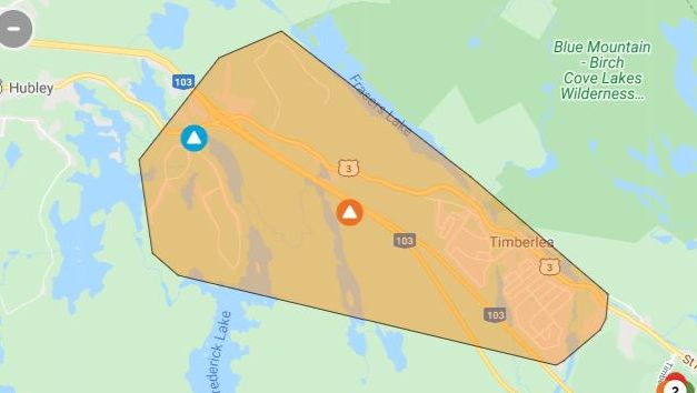 nspowerinc's tweet image. Crews are responding to an outage caused by high winds, impacting parts of #Timberlea. For the latest information and estimated restoration time, please visit outagemap.nspower.ca.