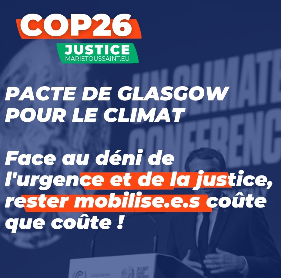 marietouss1's tweet photo. #COP26: LA COP DU DENI DE L'URGENCE ET DE LA JUSTICE CLIMATIQUES. RESTER MOBILISE.E.S COUTE QUE COUTE!
Mon post sur le bilan de la #COP26, accord officiel et accords parallèles ici : https://t.co/MbaRwjHZAQ
#climat #urgenceclimatique #justice #justiceclimatique #bigpollutersout https://t.co/WnCh4Er02K