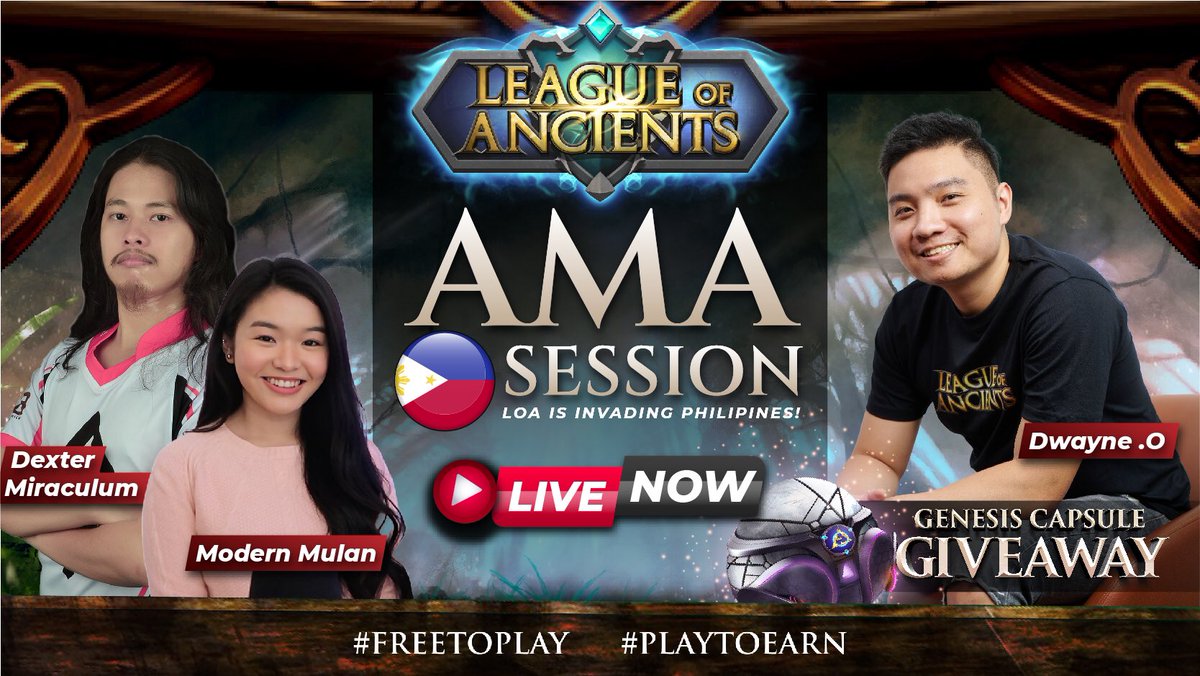 LOAOfficialMOBA's tweet photo. 💪LOA + Dexter + Modern Mulan AMA STARTS NOW !
🔥Join the live AMA event now! we're gonna be covering MANY HOT topics.
Watch Live via👇

https://t.co/e5e4jmlvae
https://t.co/UKbvOGJWBi

🚨Genesis Capsule Giveaway
https://t.co/jtq9ZS9Ffo

#BSC  #GameFi #Metaverse #PlayToEarn https://t.co/eJ0yjR2KGn