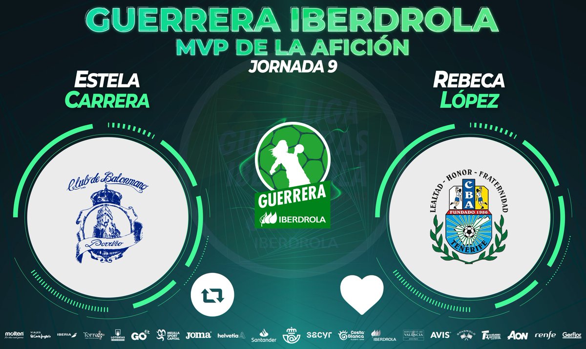 ⭐️ #GuerreraIberdrola - Jornada 9
  
🆚 <a href="/BmPorrino/">Club Balonmán Porriño</a> : <a href="/BalonmanoSalud/">Balonmano Salud Tenerife</a> 
 
♻️ RT: <a href="/estelacarrera16/">Estela Carrera</a> 
❤️ Me gusta: <a href="/REBECARRRLDM/">Rebeca López Martín</a>