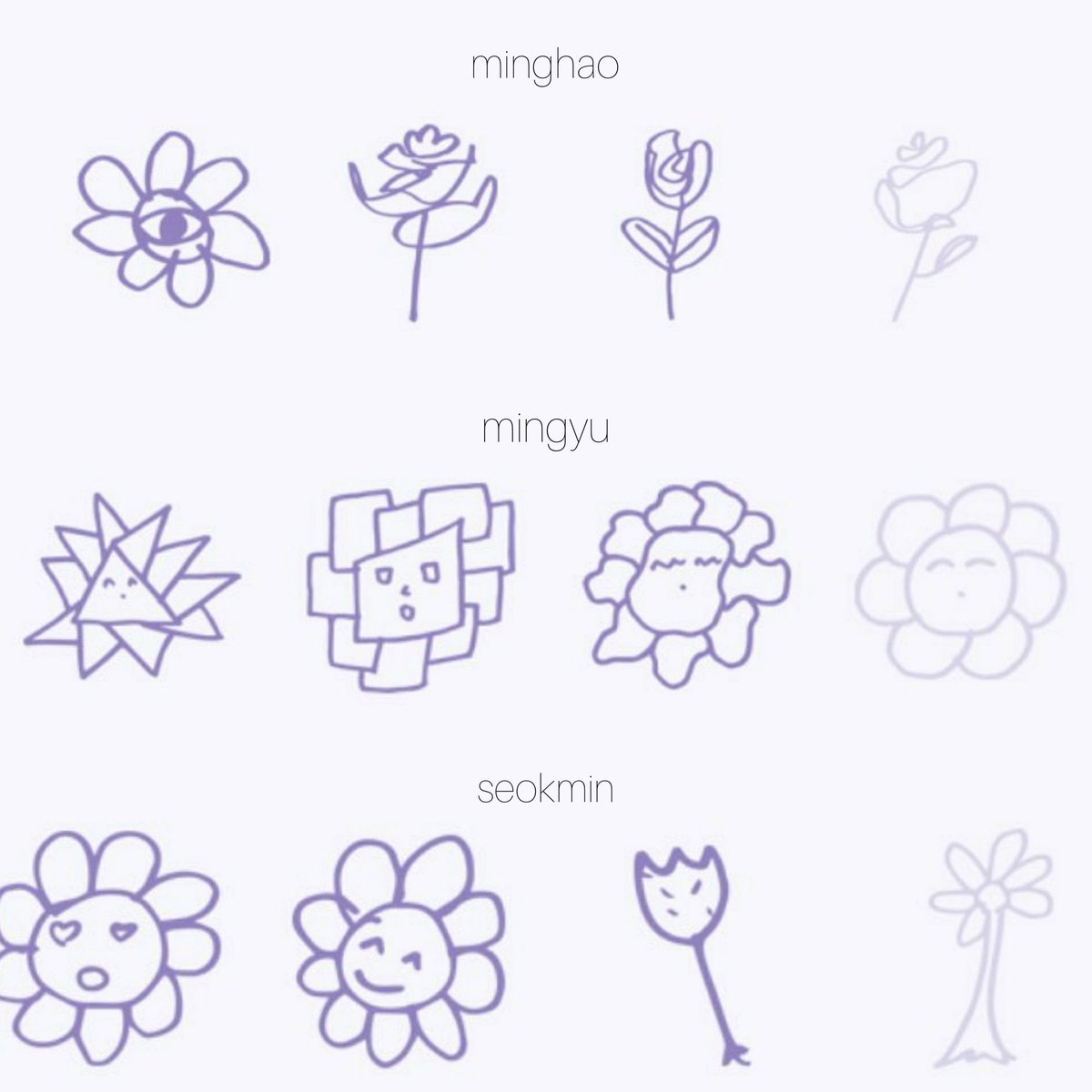 kyeozm's tweet photo. the tiktok flower drawing trend but make it seventeen @pledis_17 https://t.co/mfnK3OfUbk