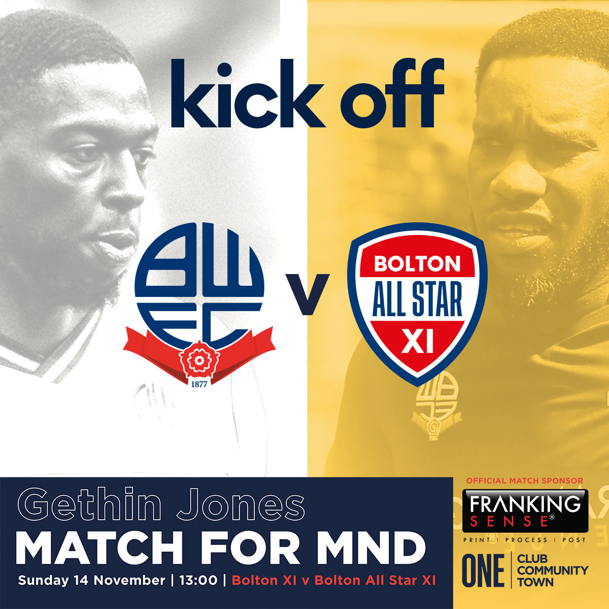 The Bolton All Stars get the game underway! ⚪️ 0-0 🟡 [1'] #BWFC 🐘🏰