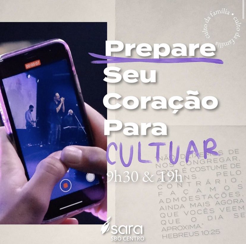 sara_sbo's tweet photo. Venha pronto para prestar louvores e adoração ao Único que é digno de recebê-los!

Domingo é dia da família! 💜 9h30 e 19h! https://t.co/kXVgY9zpK0
