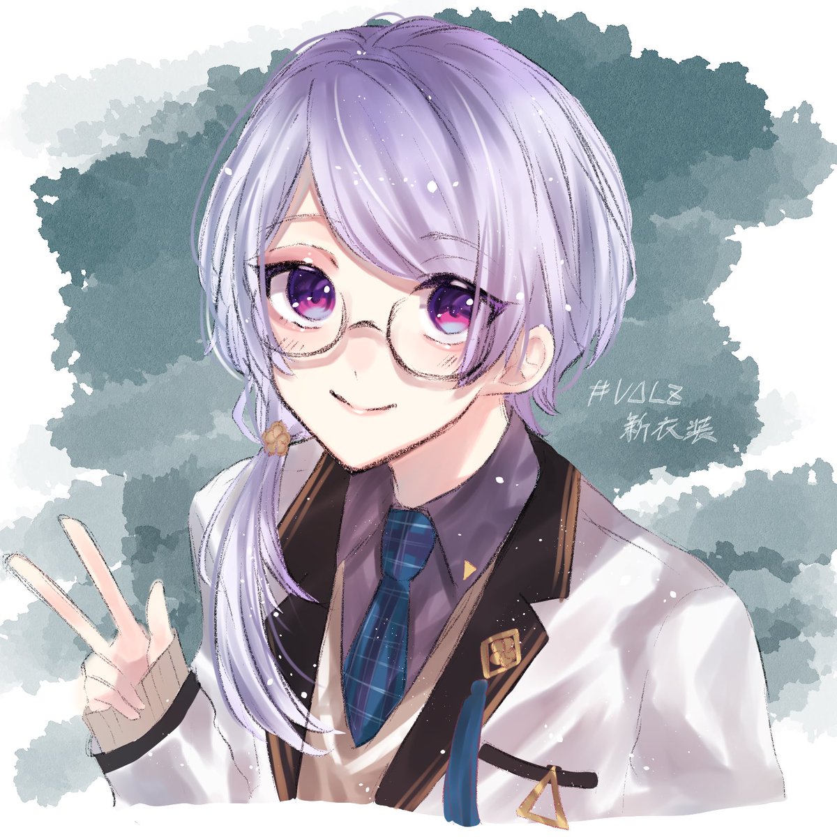 glasses smile purple eyes solo 1boy necktie jacket  illustration images