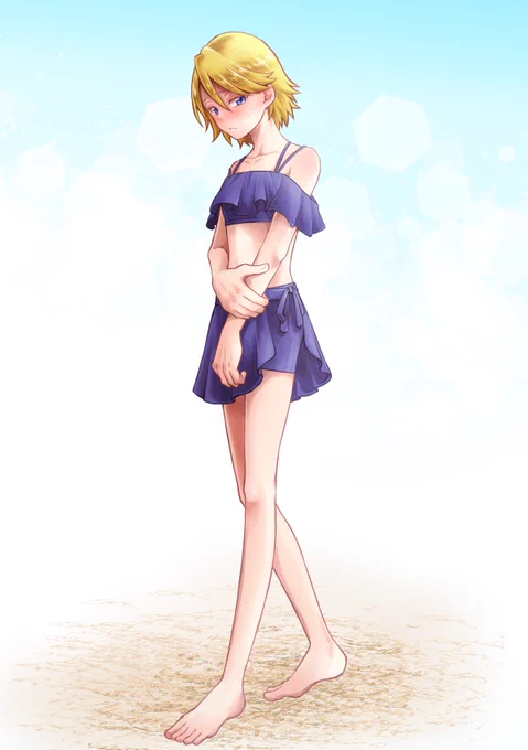 恥じらうのも開き直るのもどっちも良すぎて選べなかったので両方描いた。ほんのり暖色サンド🧡💙💛 https://t.co/84NPL4bgNB 