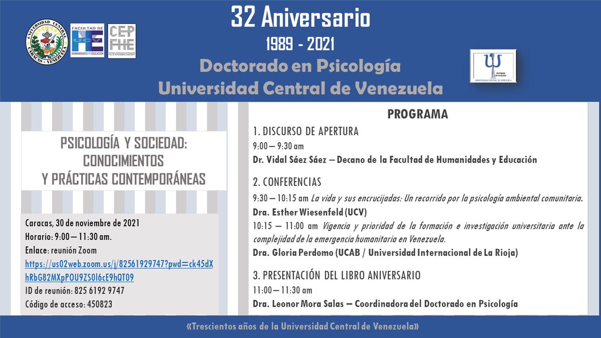 PsicoDoctorado's tweet photo. Si estás interesado/a en estudiar el Doctorado en Psicología en la UCV, el evento «Psicología y sociedad: conocimientos y prácticas contemporáneas». te ofrece la oportunidad de conocer experiencias y trayectoria profesional de nuestros egresados. https://t.co/3BanSJALNe