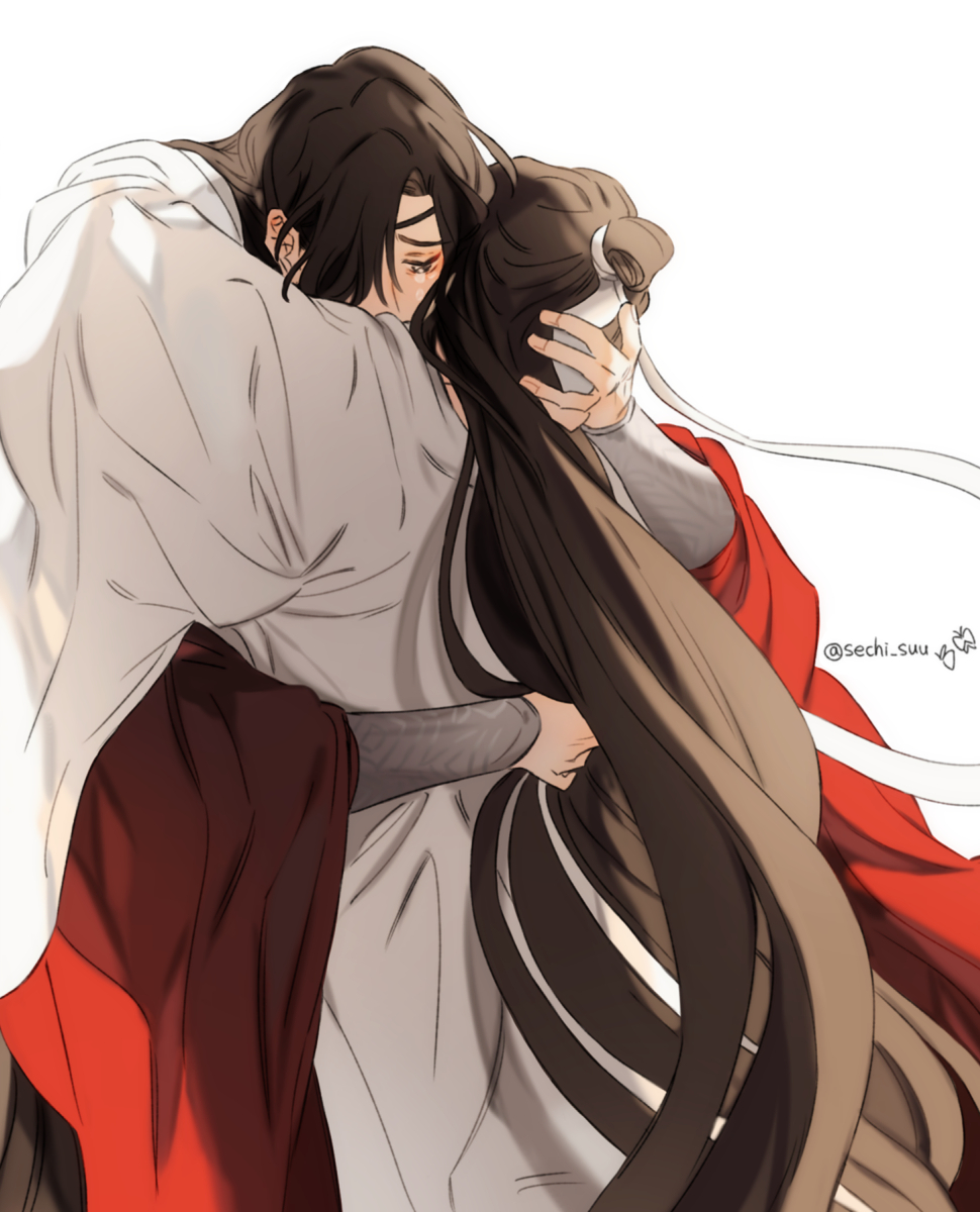 long hair hug very long hair black hair robe chinese clothes 2boys  illustration images