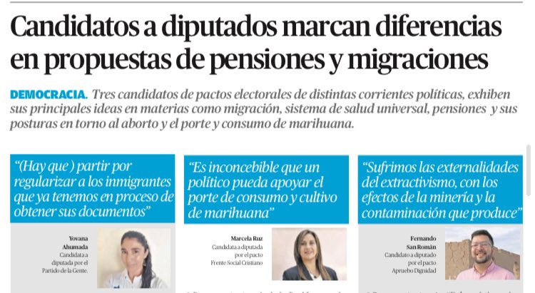 supernova_2020's tweet photo. Buenos días!☀️ comparto entrevista de respuestas rápidas, públicada por el Diario El Mercurio de Antofagasta, sobre temas de inmigración, estallido delictual, impuestos a la minería, sistema de salud.
#Distrito3 #Diputada #Ruz #KastPresidente2022 #TongoContraKast #FelizDomingo https://t.co/02ijjS5cqv