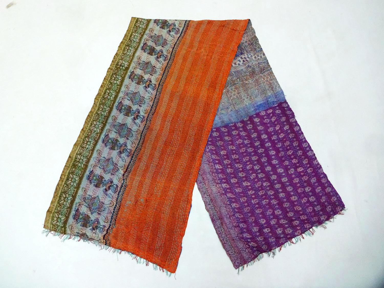 Silk Kantha Scarf Neck Wrap Stole veil Hand Quilted Women Shawl Stitched  KI03