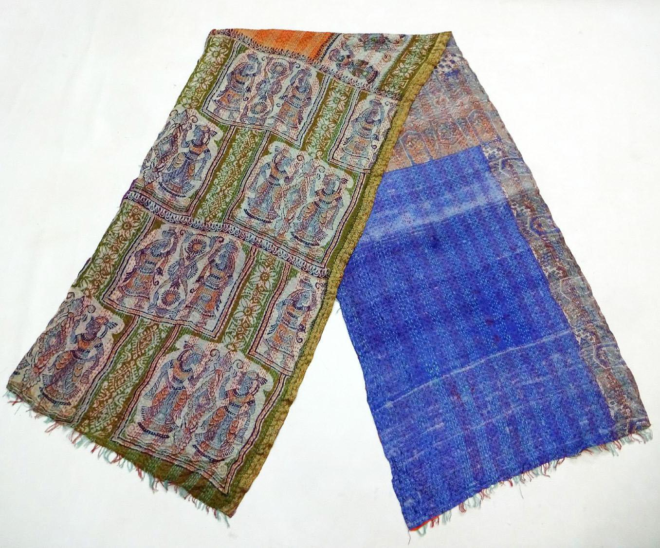 Silk Kantha Scarf Neck Wrap Stole veil Hand Quilted Women Shawl Stitched  KI03