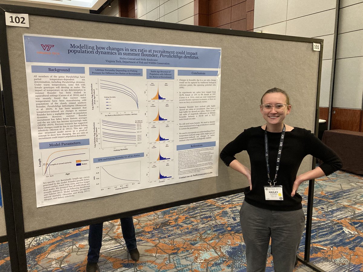 fiwgsa's tweet photo. Hailey Conrad - Modeling how changes in sex ratio at recruitment could impact population dynamics in summer flounder, Paralichthys dentatus - The American Fisheries Society
(2/3)
@vt_fishwild
@vt_cnre
#AFS151 | @AmFisheriesSoc
@HollyKindsvater https://t.co/DMJCjyJab7