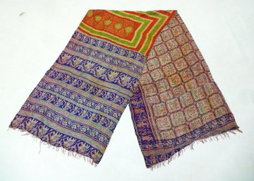 Silk Kantha Scarf Vintage Neck Wrap Stole Dupatta Hand Quilted Women Bandanas  KI07