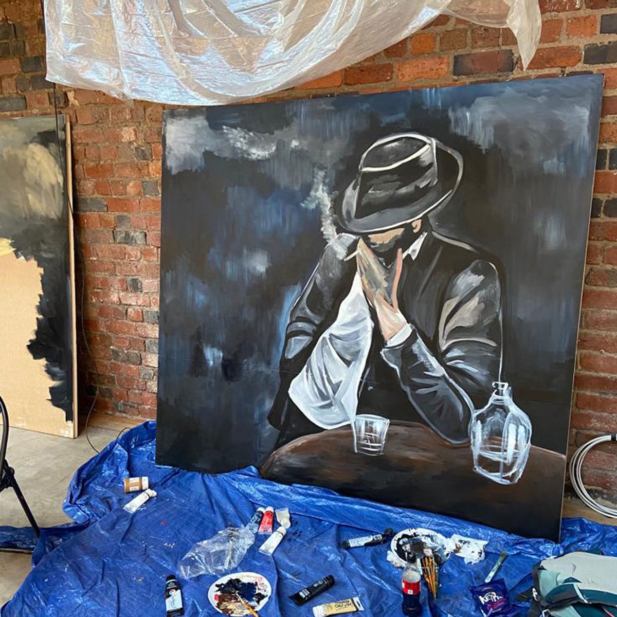 Great to have <a href="/katieoart/">katie o</a> at the Rolling Mill this week creating two fantastic pieces that will be on our walls soon! 

#birmingham #jewelleryquarter #art #artist #restaurant