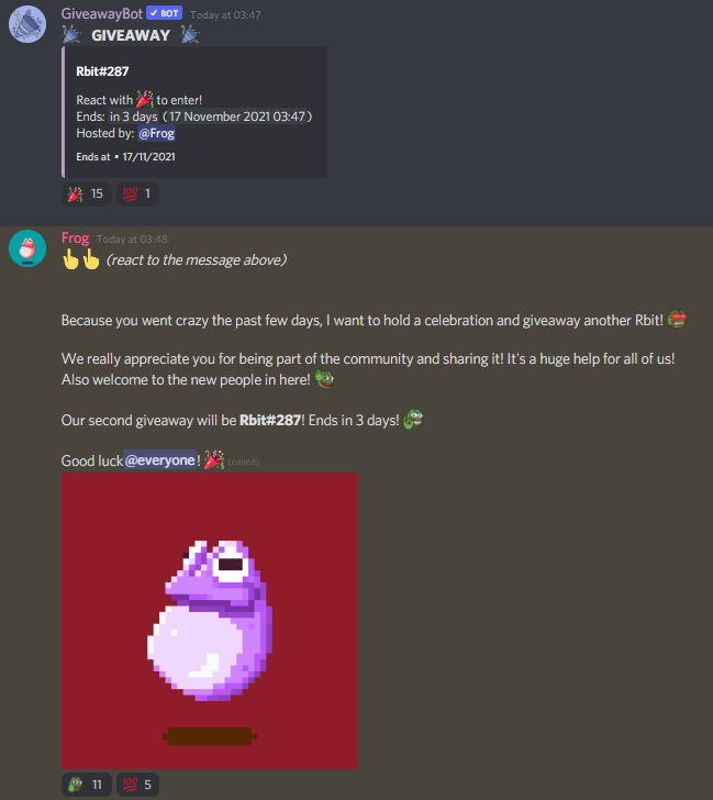 RbitsNFT's tweet photo. 📢#NFTgiveaway🐸🎉

We are giving away 1 Rbit #NFT in our Discord‼
The giveaway will soon start! don't miss your chance🥰

How to enter?
➡Follow us!🐸
➡Join our Discord👉https://t.co/2lE2V94IET
➡Say hi and enter!✨

Full #NFTcollection👇
https://t.co/1V0TC09DIj

#NFTs #Rbits https://t.co/OmCQ1ce4B6