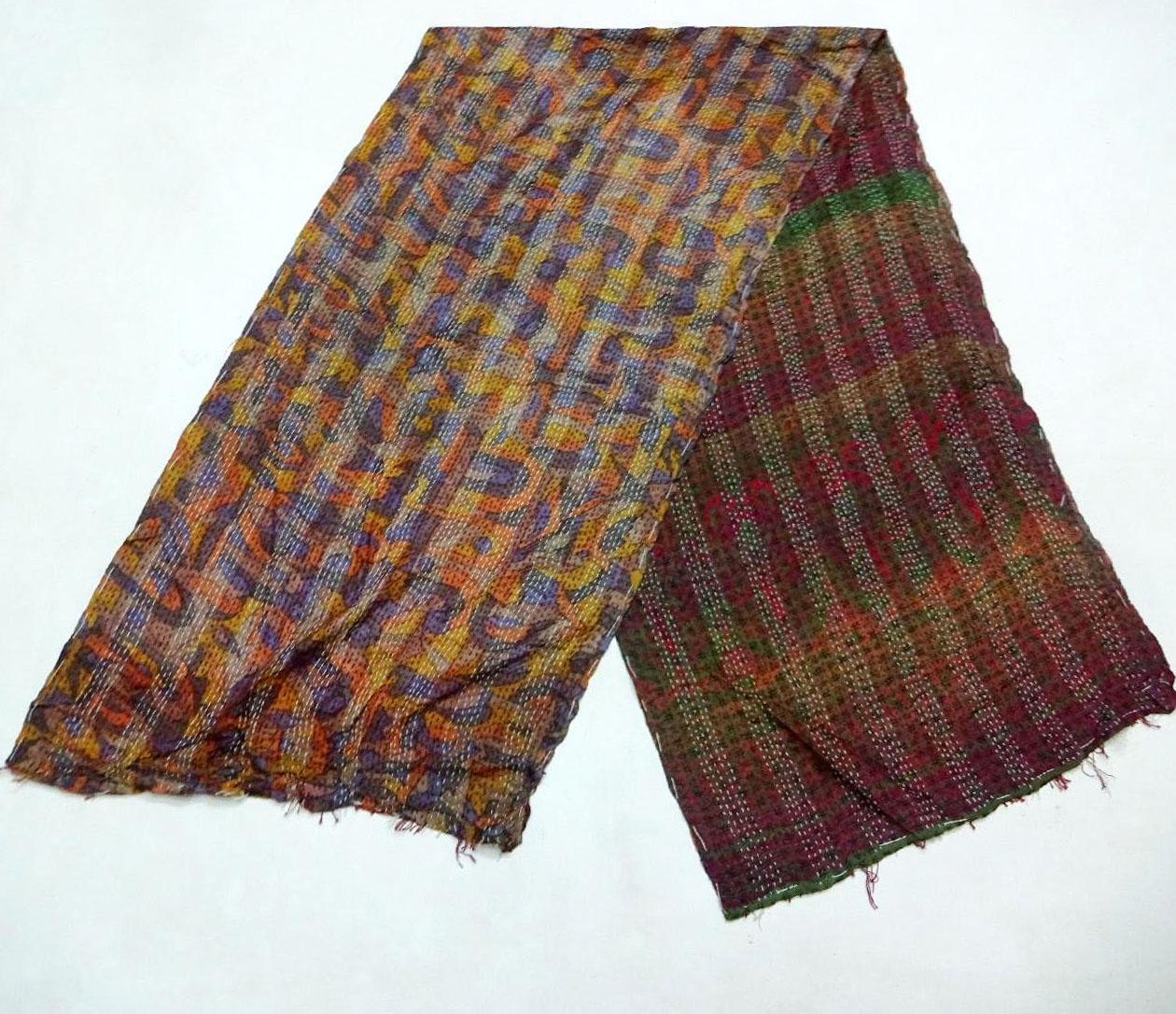 Silk Scarf Neck Wrap Stole veil Kantha Embroidered Scarf Veil Boho Scarves KI15