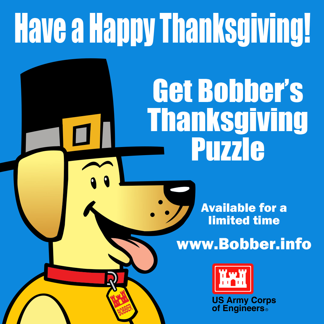LADistrictUSACE's tweet image. Are you ready for #Thanksgiving?

Download free Bobber posters, puzzle and coloring sheets at bobber.info

#USACEeducates #WaterSafety #Bobber
