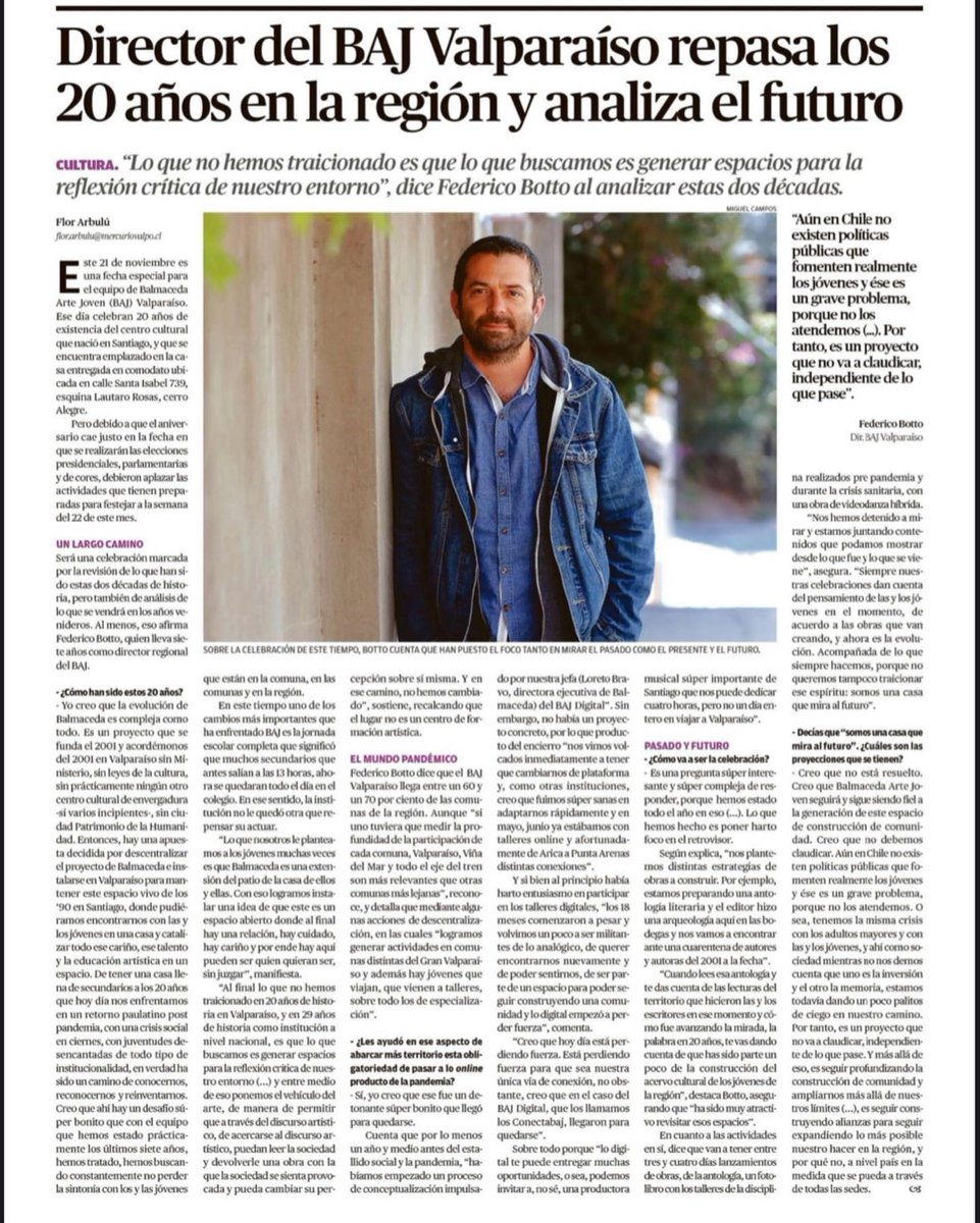 bajvalpo's tweet photo. ¡Son 20 años de historia! 💕 y ya nos estamos preparando con una serie de actividades  en #BAJValpo.

Y sobre estos significativos años en la región de #Valparaíso, habla nuestro director Federico Botto en la edición de hoy de @mercuriovalpo 

Entrevista: https://t.co/USuwWHYtt1 https://t.co/9afiTgRiVL
