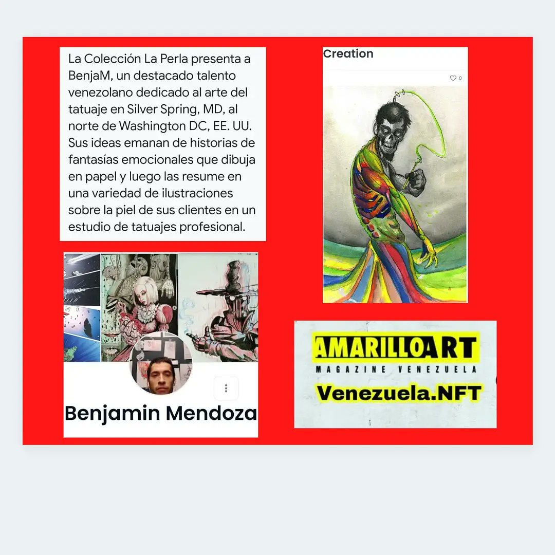 Dayanscastaneda's tweet photo. Benjamín Mendoza , Artista, Tatuador que nos acompaña en Venezuela NFT
Obra que puedes comprar en: https://t.co/lBYeYQrtSD
@benjam_art @ozonojazz @amarilloartmagazine @digitalinvestmentsve
#compraNFT #nftenespañol #venezuelanft #nftlatinoamerica #criptoartevenezuela https://t.co/tHBZ55Pc0K