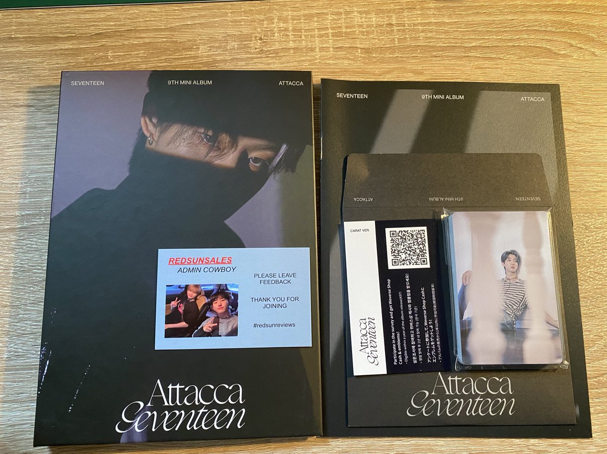 redsunsales's tweet photo. 🤠 I have some spares of the carat version seventeen Attacca albums (woozi and the8) they come with the member specific pcs only. £11 each.
I also have a carat version Dino (142) pc as it is a dupe it is £6.
Postage not included https://t.co/JdHD893tKA
