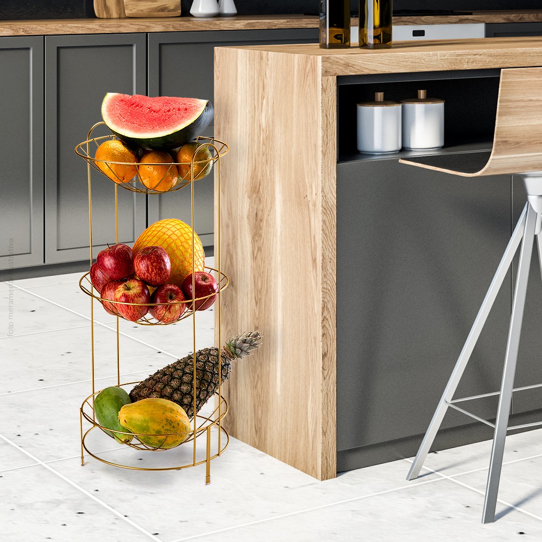 arthi_ud's tweet photo. Organize suas frutas em três sessões, com a Fruteira Tripla, da Arthi.  
Ela possui um acabamento em dourado fosco que proporciona mais charme à sua cozinha. Além disso, ela aproveita até os menores cantos da sua casa.
.
Aproveite espaços, com nossos itens verticais! https://t.co/SpXH1OffxW
