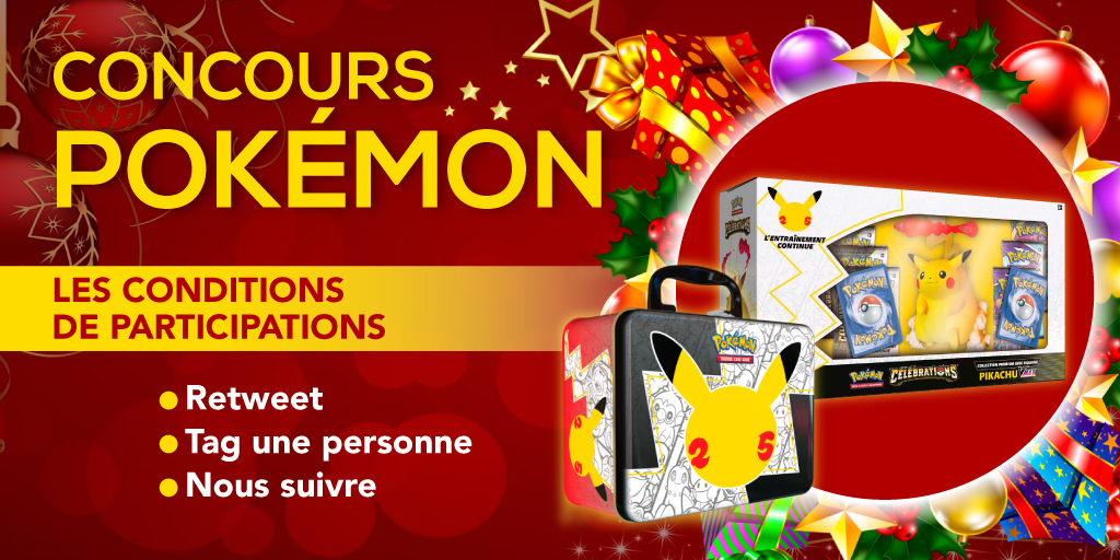 GamemastersFr's tweet image. 🎁#Concours #pokemon

Un Coffret Pikachu ainsi qu'un Coffre aux Trésors Pokémon Célébrations 25 ans sont à gagner 🚀

Pour tenter ta chance :

🔷 RT ce Tweet
🔷 Suivez-nous sur Twitter
🔷Tag un ami 

💰 2 gagnants seront tirés au sort

🍀 TAS: 15/12 à 21h00