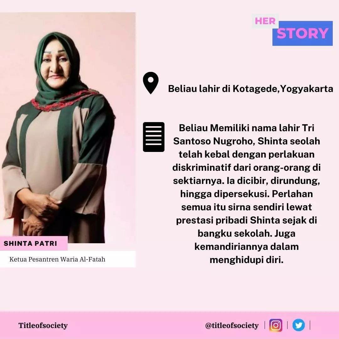 titleofsociety's tweet photo. [Let's Hear Her Story : Shinta Ratri]

Shinta Ratri a muslim transwomen, she strives to give trans children a better future.

Lets check this post to know more about her! 

#letshearherstory
#titleofsociety
#gender
#humanity https://t.co/le39WFy9ZL