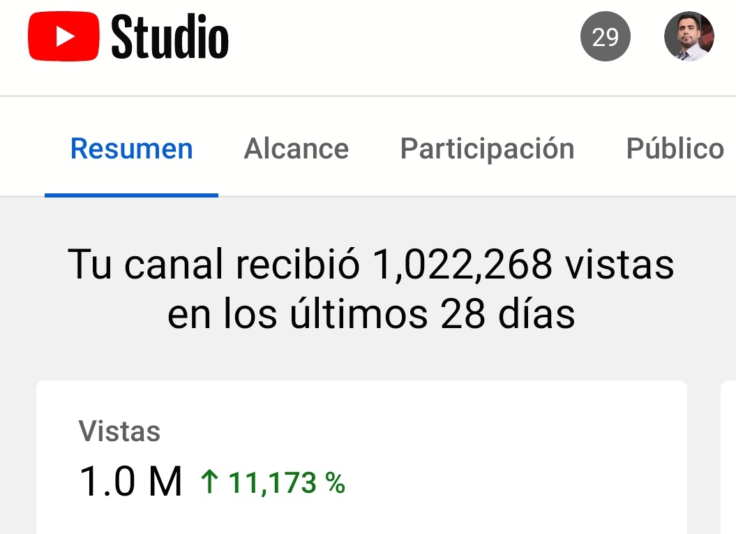 jpzaracho's tweet photo. Un millón de vistas en el primer mes del canal, bastante bien para un proyecto que recién comienza. https://t.co/zgCXZIExcS