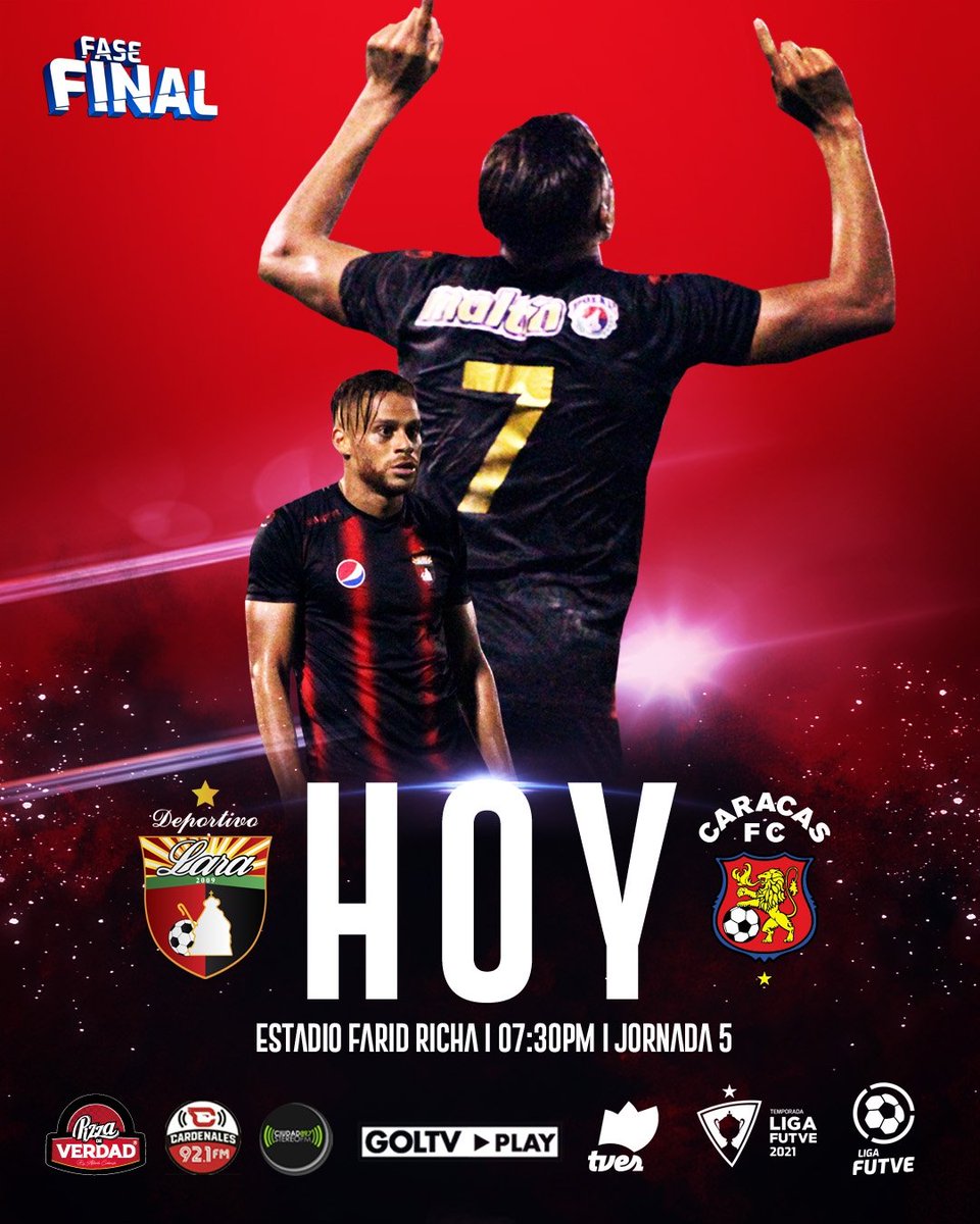 DeportivoLara's tweet photo. ¡🅴🆂🆃🅾 🅴🆂 🅷🅾🆈 🆁🅾🅹🅸🅽🅴🅶🆁🅾🆂!

🆚 @Caracas_FC
🗓 Domingo 14-11
⏰ 07:30 PM
🏟 Farid Richa 
🏆 @LigaFUTVE - Fase final - Jornada 5️⃣
📻 @cs897fm / Cardenales 92.1 FM
📺 TVES / Gol TV

𝙋𝙧𝙚𝙨𝙚𝙣𝙩𝙖𝙙𝙤 𝙥𝙤𝙧: @pizzadeverdad 🍕

#DaleDEPOR 🔴⚫
#VenezuelaEsFUTVE 🇻🇪 https://t.co/3f3NG0usA8
