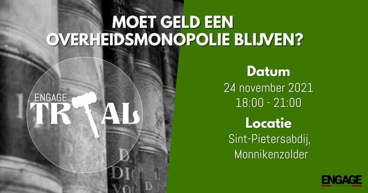 Hey Twitter, 

Kom woensdag 24/11 naar onze Engage Trial in het Sint-Pietersabdij te Gent. Prosprekers: Paul D'Hoore (VTM), Jan Vermeulen (NBB), Freddy Van den Spiegel (VUB). Contrasprekers: <a href="/LeviHaegebaert/">Jeans ⚡</a>, Brecht van Craen, <a href="/rudyaernoudt/">Rudy Aernoudt</a> 

1/2