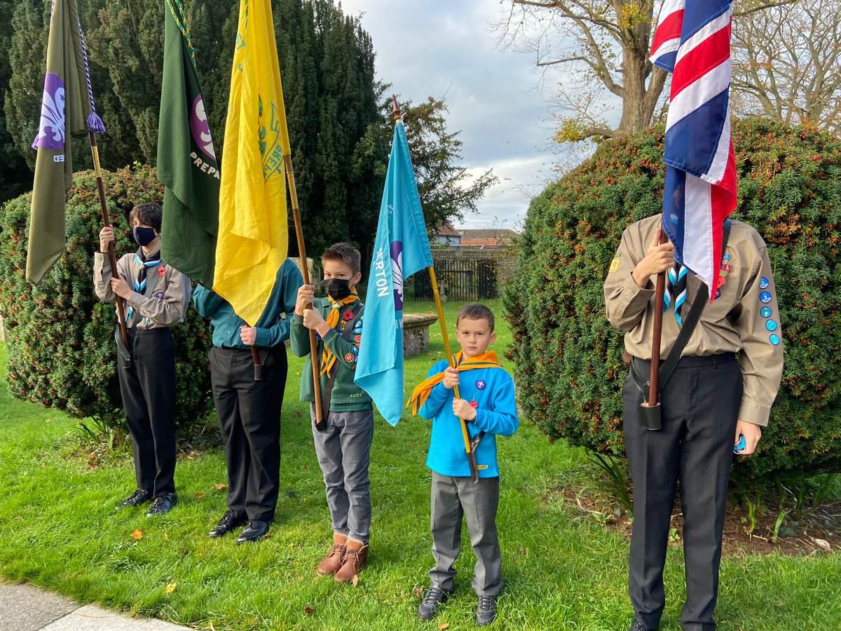 SkeetSar's tweet photo. Toby did a fantastic job today bearing the flag for Beavers in Somerton for Remembrance Day! Followed this by a great performance at a remembrance football match with his  best pal! Very proud! ❤️ @elmclasshh @nickygundry https://t.co/1fVOWDVDCY